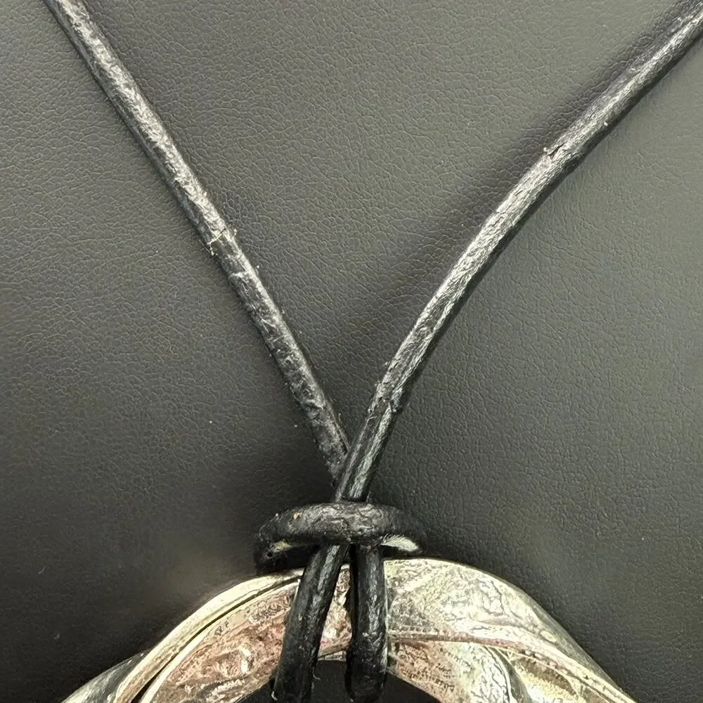 Vintage Modernist Spiral Pendant Black Cord Statement Necklace 30”